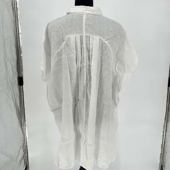 Tahari White 100% Linen Bat Wing Tunic Button Up Long Boxy Top Women's Large - Picture 7 of 8